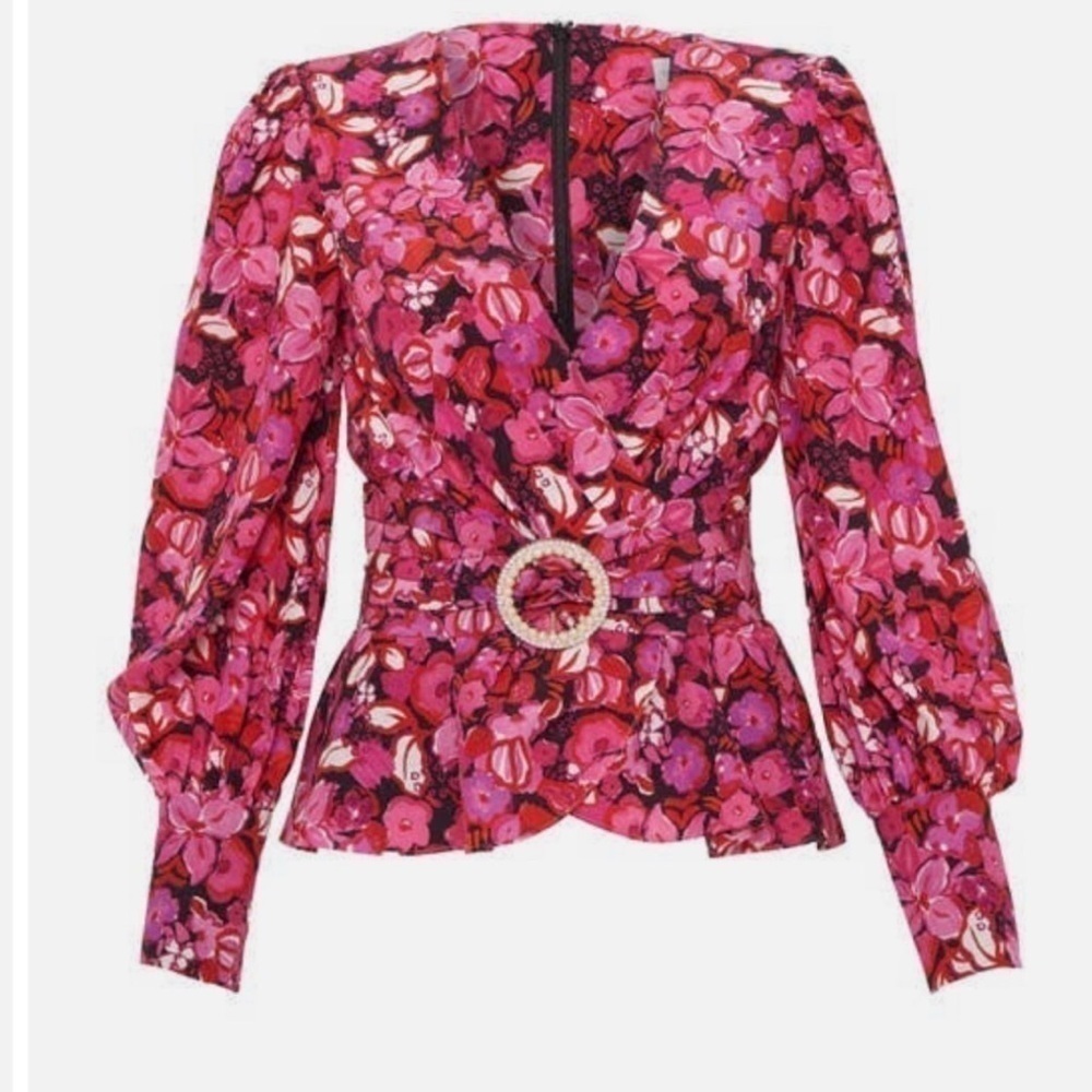 Rebecca Vallance Silk Floral V Neck Bramble Silk V Neck Floral Top Blouse Size 4